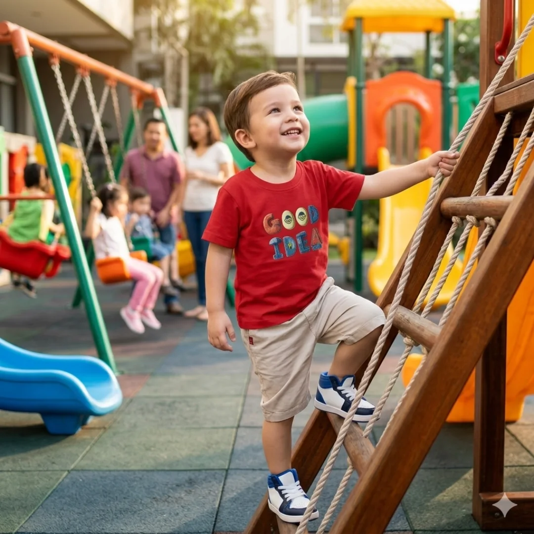 Kid playing in a WONKA Kids tee