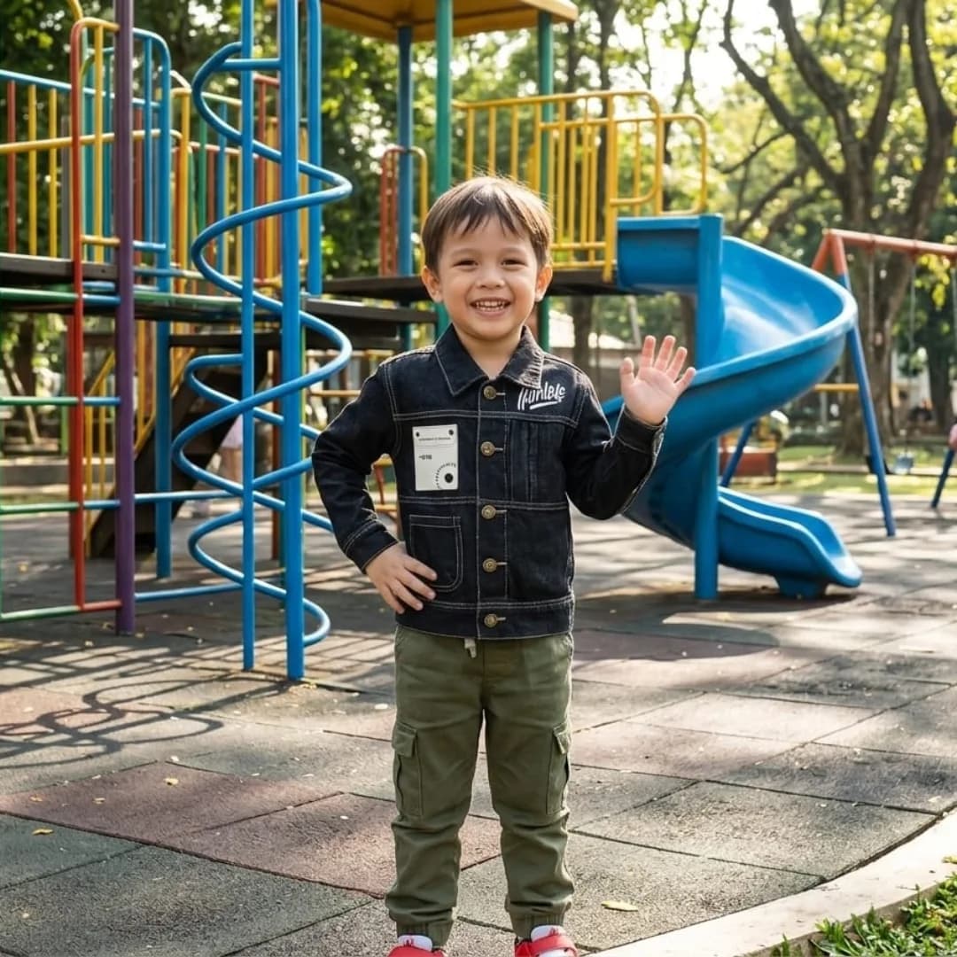 Kid in a WONKA Kids denim set
